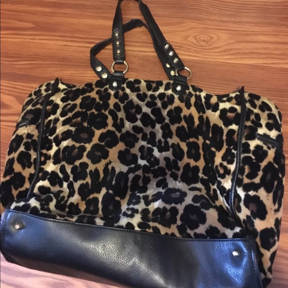Juicy Couture Black Leather Cheetah Handle Tote